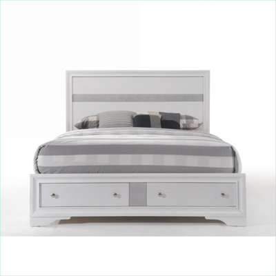Storage Platform Bed for Cozy Master Bedroom White Finish Queen Size With Two Storage Drawers