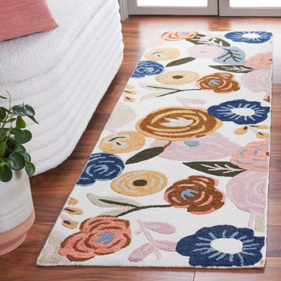 Chelsea Tufted Wool Cotton With Latex Floral Rug in Ivory/Pink