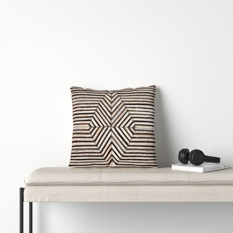 Coleridge Striped Cream/Black Square Throw Cushion, Dark Brown/Cream Stripped, Pillow Cover Only - No Insert