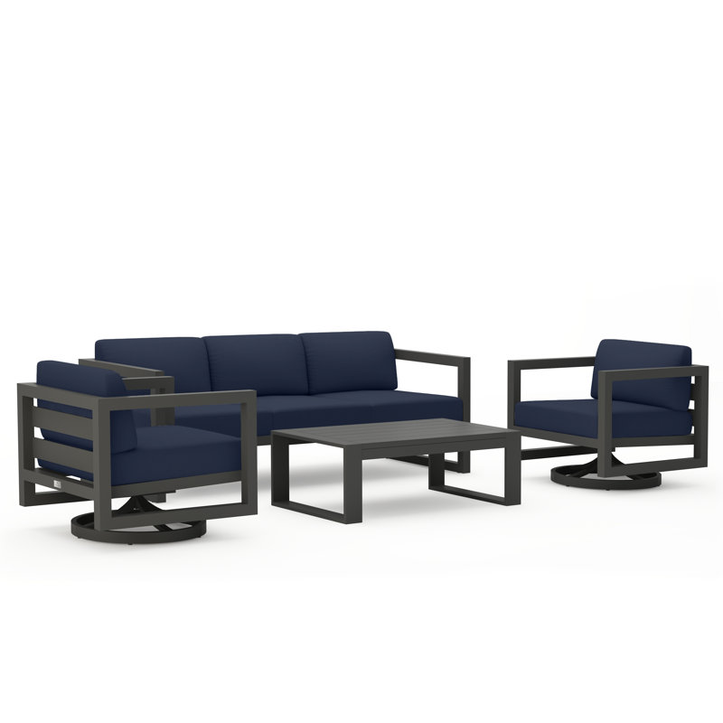 Avion 4 Piece Sofa Set With Swivel, Slate, Spectrum Indigo Sunbrella®