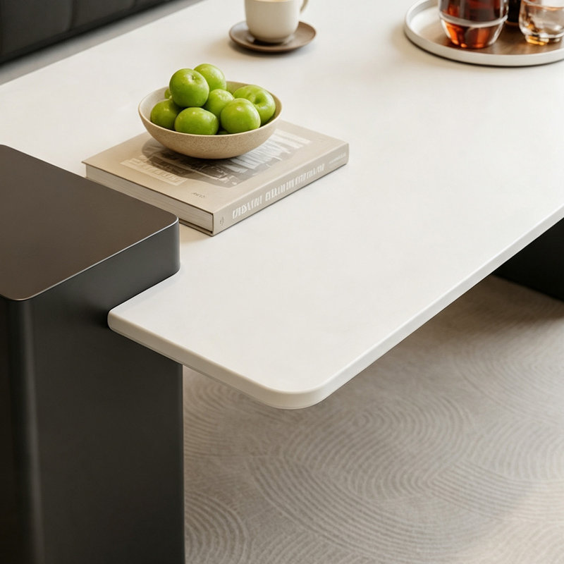 Table basse de salon en ardoise Minimalisme, H 17,71 po x l 62,99 po x P 27,55 po, Blanc/Noir, Couleur unie