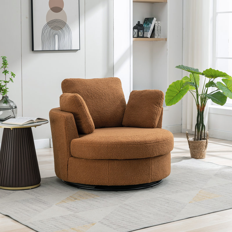 Achorn 42" W Recessed Arm Slipcovered Swivel Barrel Chair, Caramel Fuzzy Polyester