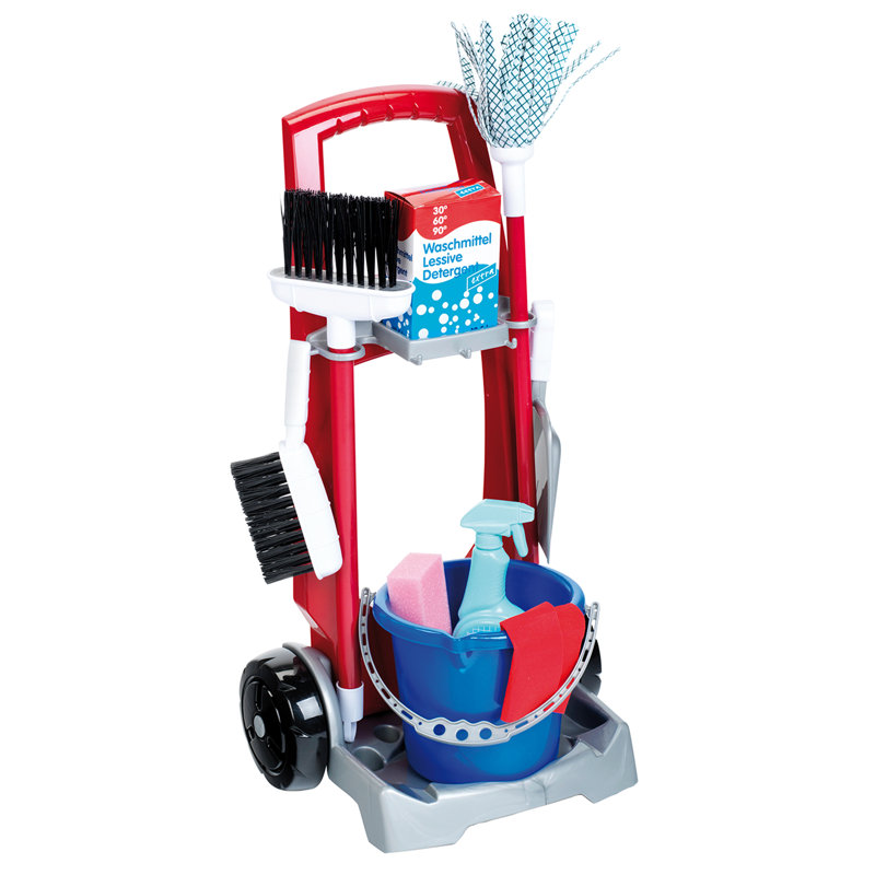 Theo Klein 11 Piece Kids Pretend Play Cleaning Cart Set