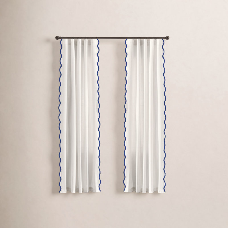 Yolonda Cotton Blend Semi Sheer Curtain Pair, Navy/White, 52'' W x 84'' L