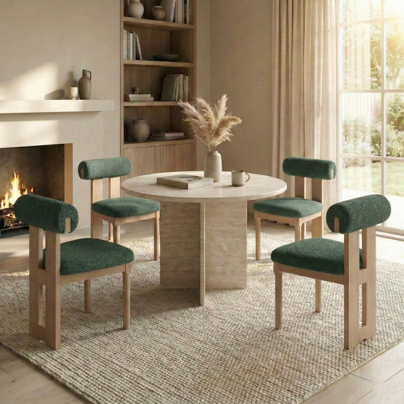 Abentego Solid Wood Fabric Dining Chair, Green, 4