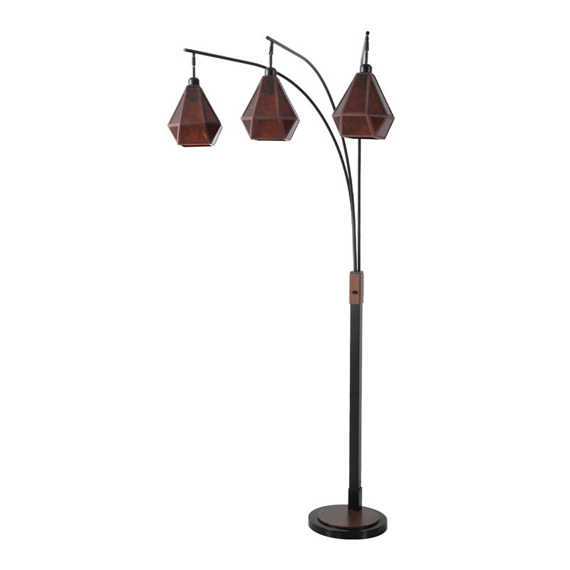 Expresso Bronze 3-Light Arc Floor Lamp with Amber Mica Shades