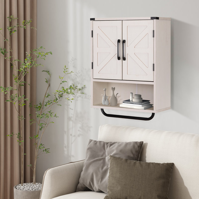 Armoire de salle de bain murale 19,3 W avec porte de grange en X à 2 portes Jodiann, Blanc