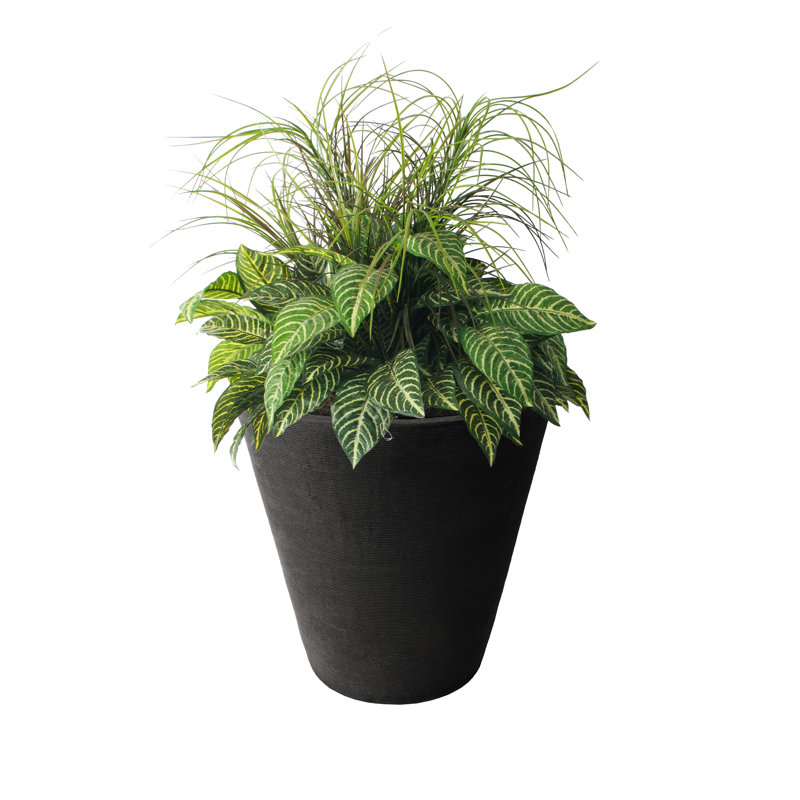 Strafford Self Watering Ribbed Pot Planter, 20" H x 20" W x 20" D, Black