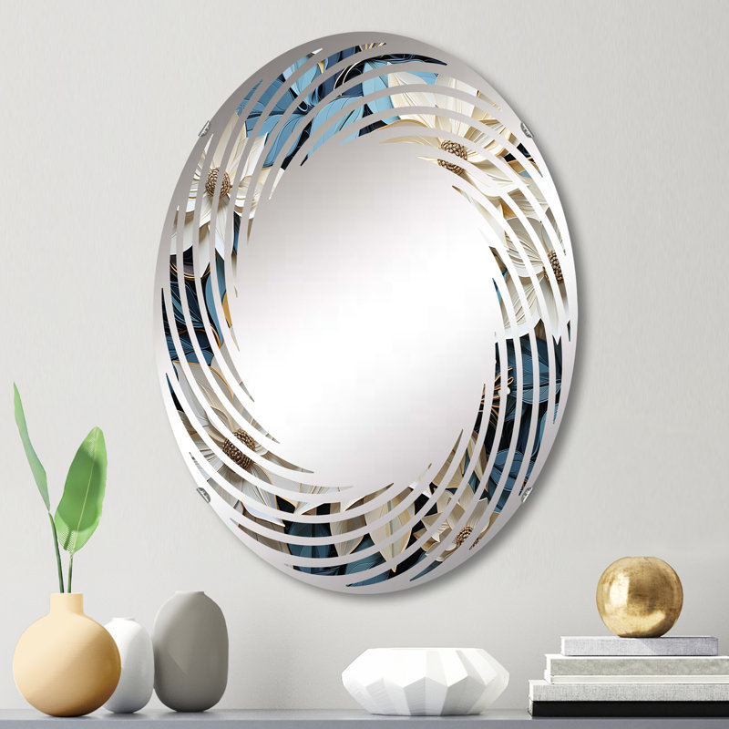 Poinsettias blanc et bleu Blooming Brush V - Miroir mural en spirale | Ovale, 29,5 po x 19,6 po