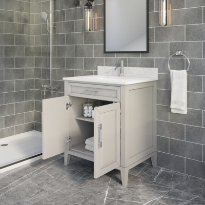 Jasper 30 in. W x 22 in. D Bath Vanity in White with Engineered Stone Top with Drawer Organizer