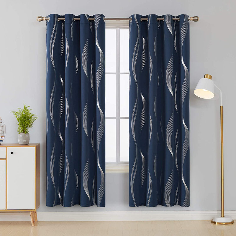Spurgh Polyester Room Darkening Curtain Pair, Navy Blue, 52" W x 84" L