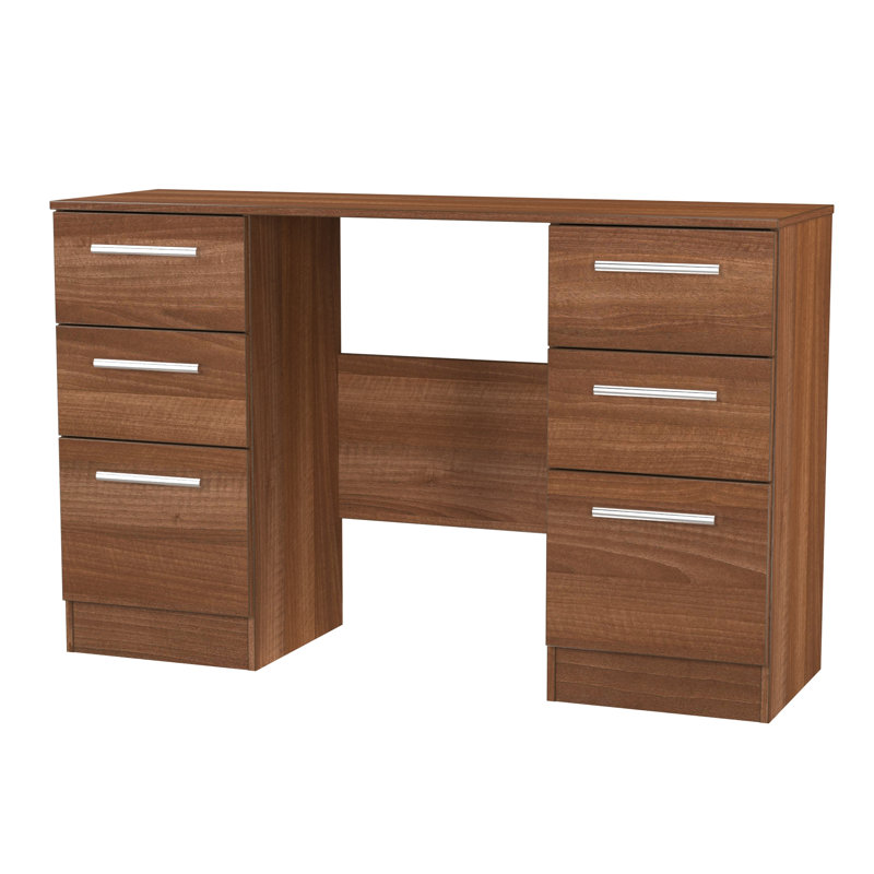 Bhaga 6 Drawer Kneehole Desk  (Ready Assembled), Noche Walnut