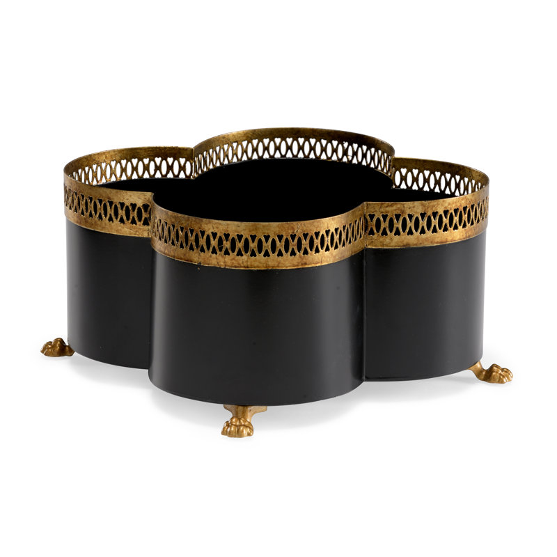 Tracery Handmade Metal Cachepot, 6.5" H x 11" W x 11" D, Black