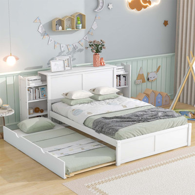 Storage Platform Bed With Pull Out Shelves And Twin Trundle, Durable And Space-Saving Design