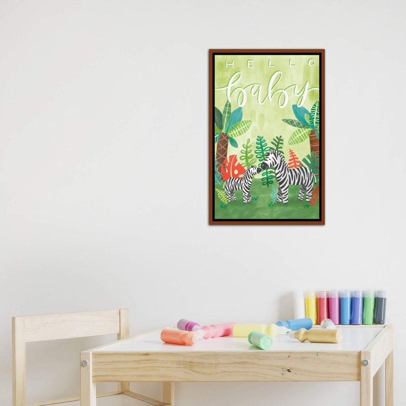 «Jovial Jungle II» par Richelle Garn - impression d'art graphique, H 26 po x l 18 po x 1,5 po, Toile avec cadre brun