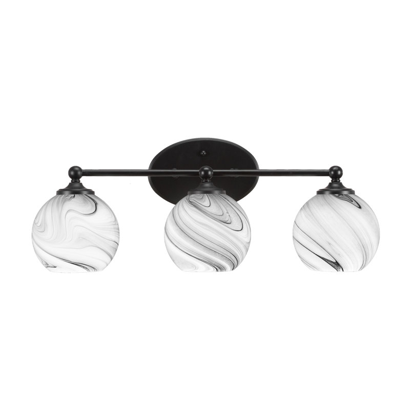 Nevenka 3 Light Bath Bar Shown In Matte Black Finish With 5.75" Onyx Swirl Glass