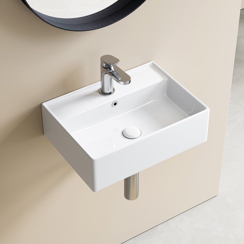 Lavabo de salle de bain rectangulaire ou mural 17,72 po Blanc avec trou de robinet simple