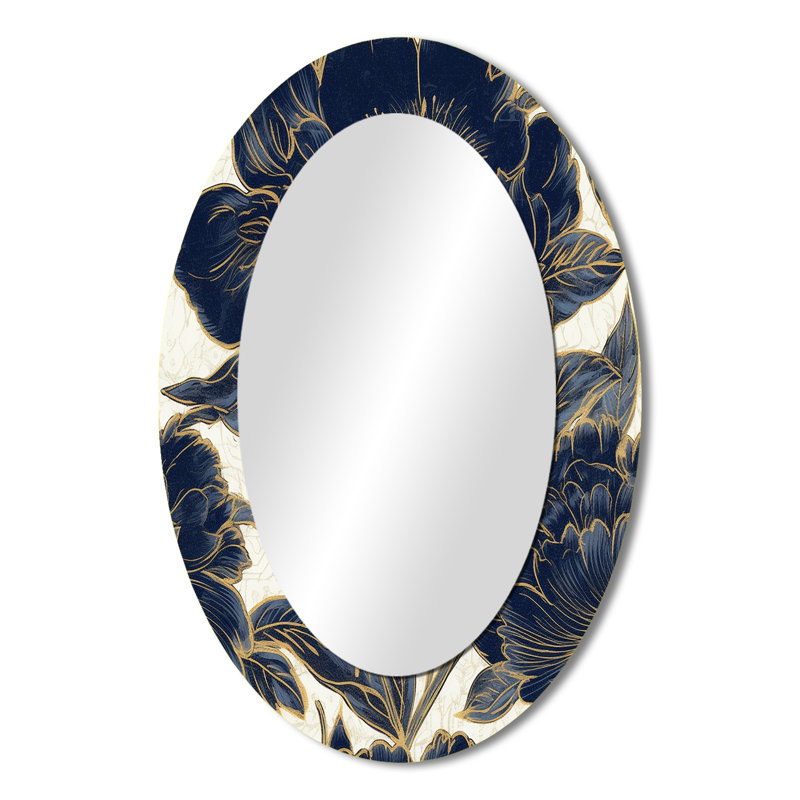 Miroir mural ovale bleu et bleu pivoines célébration VI, 36 po x 24 po
