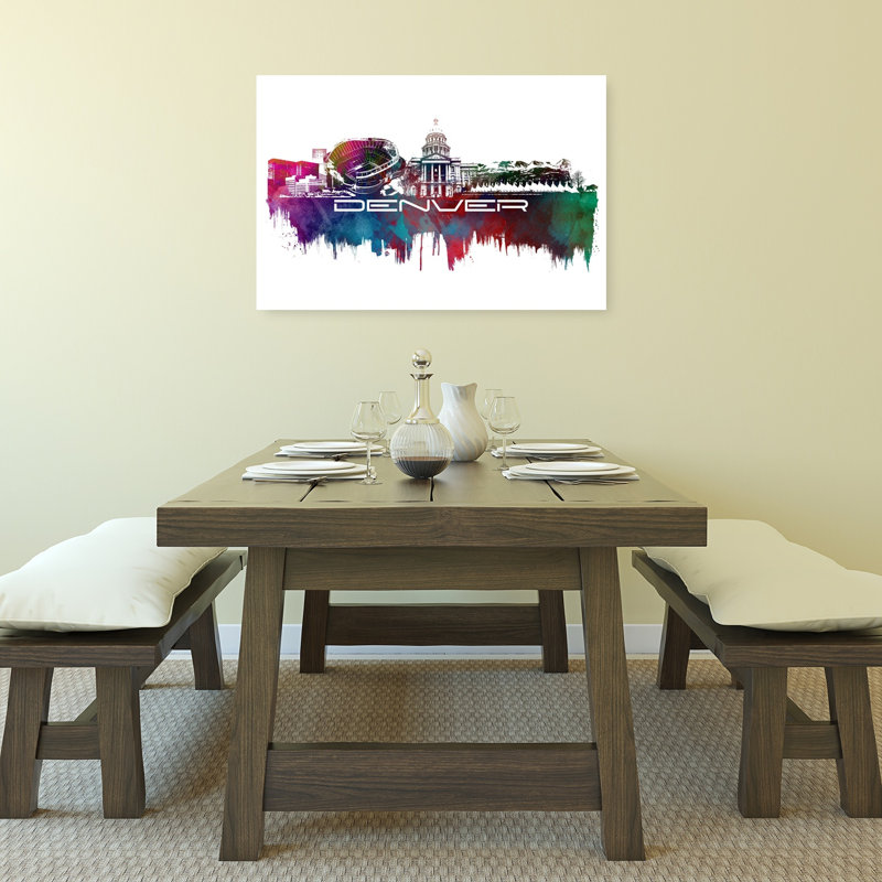 Denver Skyline Watercolor Abstract Colorful Vibrant Architecture City Wall Art Print 1 Piece Wrapped Canvas Wall Art