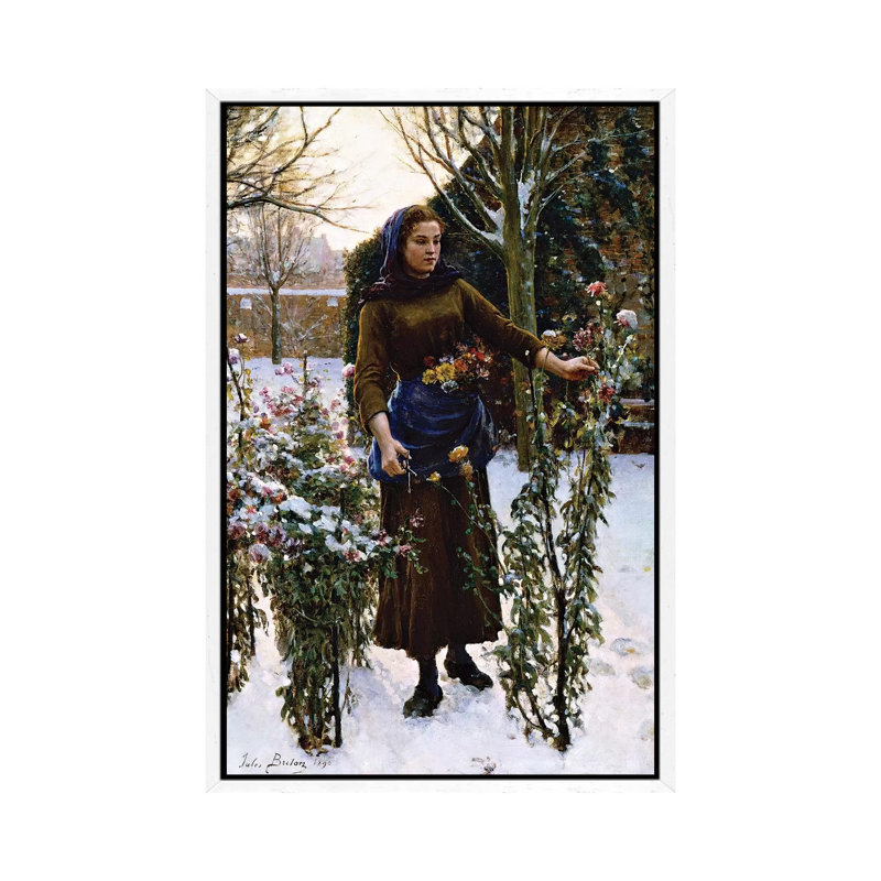 Last Flowers, 1890 by Jules Breton - Painting on Canvas, 66.04cm H x 45.72cm W x 3.81cm D, White Framed