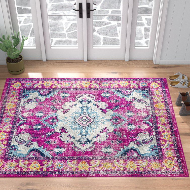 Adelia Machine Woven Oriental Pink Area Rug