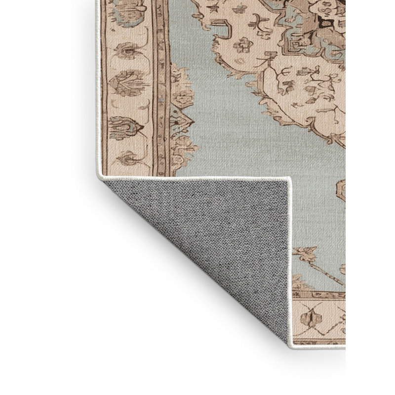 Tapis beige lavable à la machine Afyon, Rond 6 pi