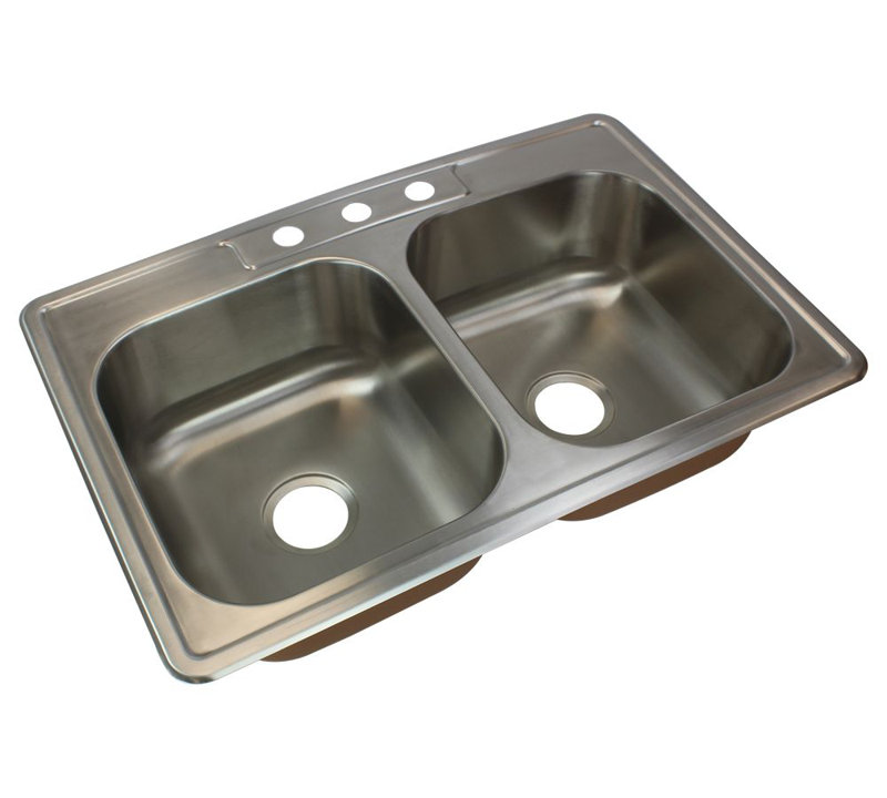 Évier de cuisine à double cuve à montage sur plan L 33 po x l 22 po Classic, 3 trous