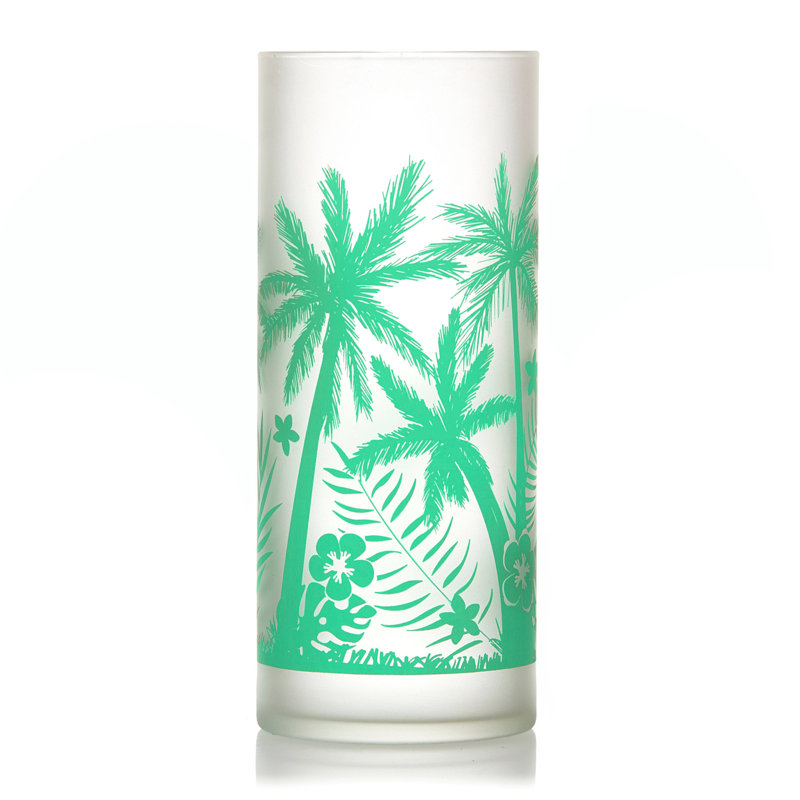Vintage Green Palm Tree Print Frosted Glass Cooler Set