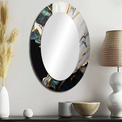 Abstrait géométrique en marbre doré et vert III - Miroir mural moderne