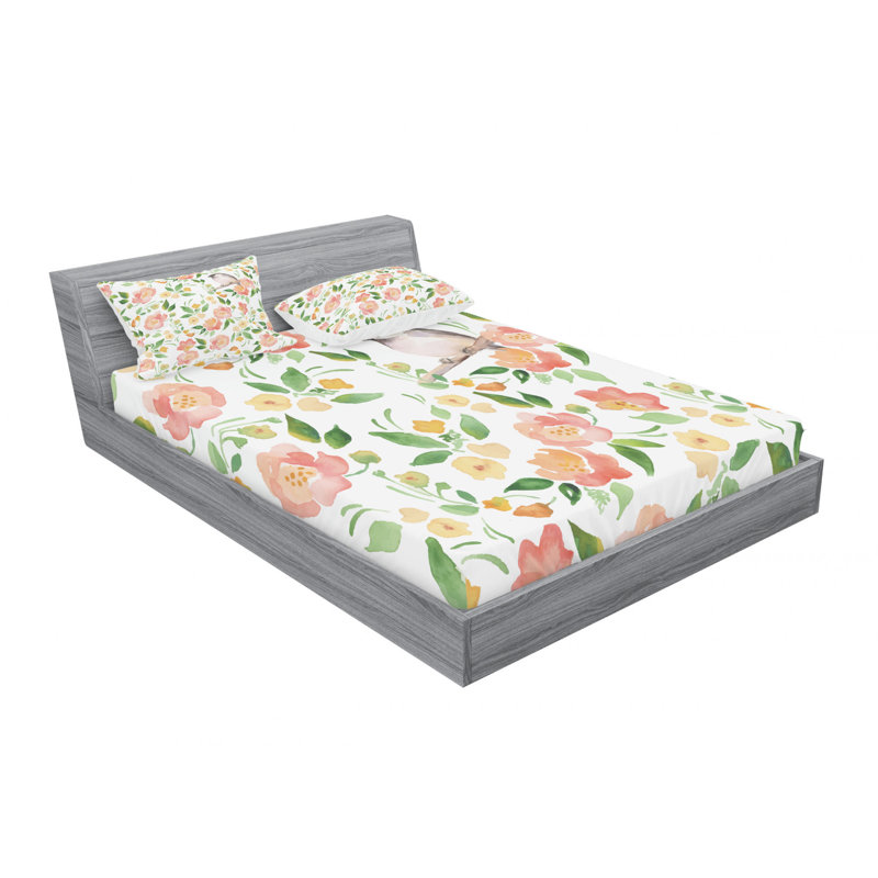 Microfiber Floral Sheet Set, Full/Double Sheet Set + Fitted Sheet + Pillowcase