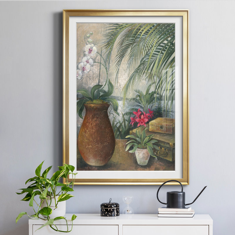 Orchidées au paradis I par Elaine Lane - reproduction d'art sur papier, Encadrement doré, H 26,5 po x l 36,5 po x P 1,5 po