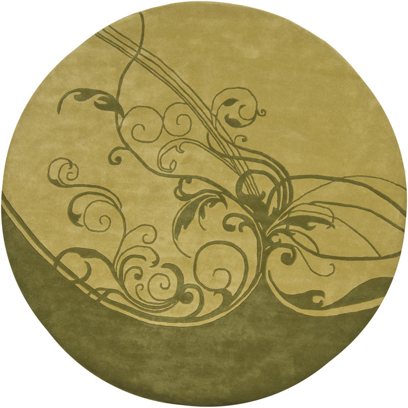 Mikilah Authentic Hand-Tufted Handcrafted Yellow, Tan, Green & Gold High-Low Botanical Wool Area Rug, Round 7'9"