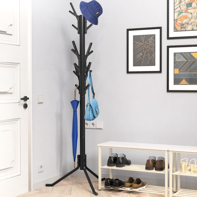 Standing Coat And Hat Hanger Organizer Tree Shaped Rack For Entryway, Bedroom, And Hallway, 18 Hooks, Black