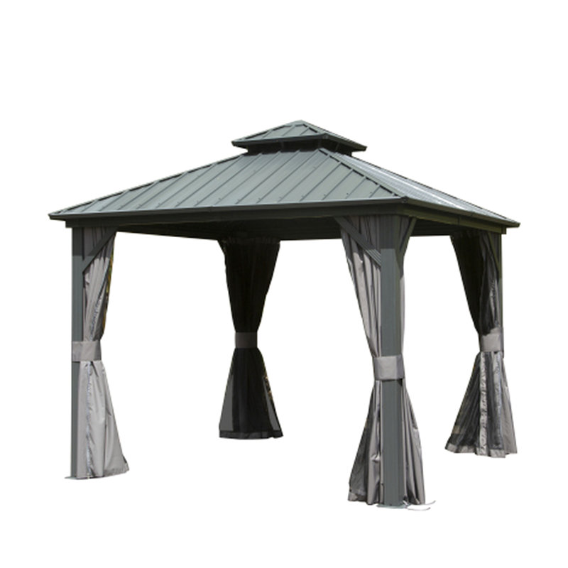 Gazebo de 2,4 m x 2,4 m avec rideau d'intimité, crée un espace intime - Gris, patio, jardin, terrasse, pelouse. Gazebo de 2,4 m x 2,4 m, élégant gris.