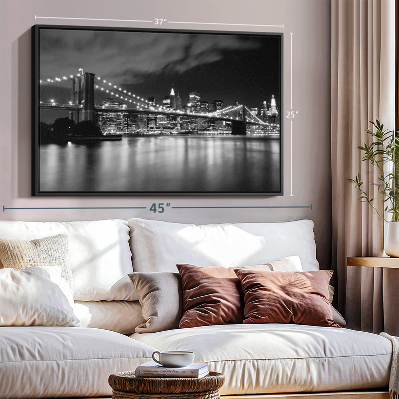 «Brooklyn Bridge At Night Wall Art», H 25 po x l 37 po