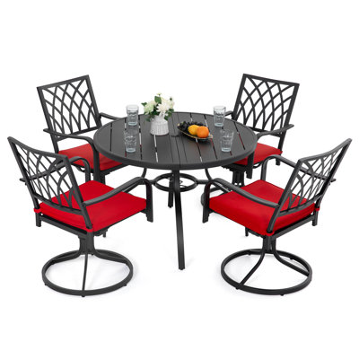 5pcs Patio Dining Set With Umbrella Hole And Zippered Cushions
