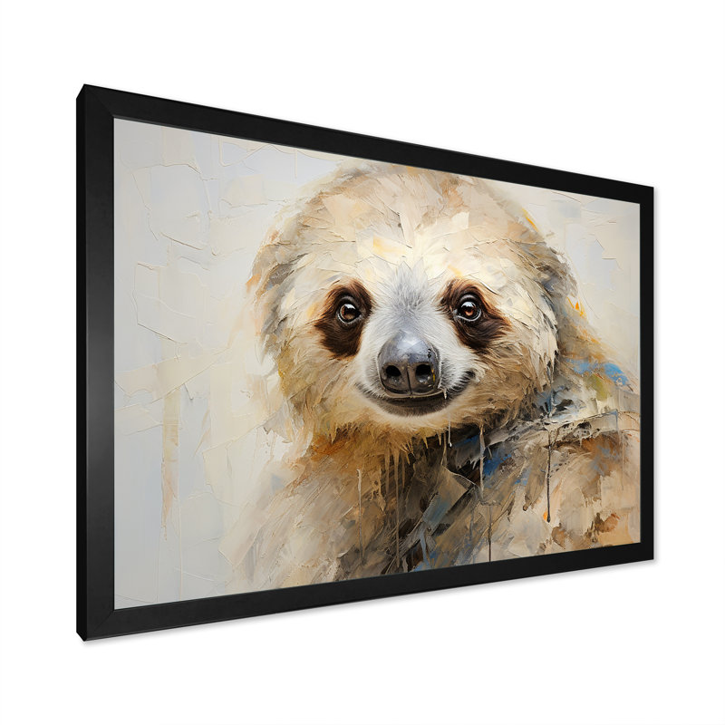 «Thoughtful Sloth», reproduction sur toile, Cadre simple noir, H 16 po x l 32 po x P 1 po