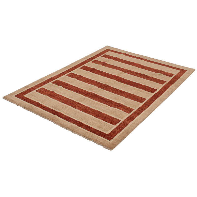Tapis en laine rouge/crème 6 pi 1 po x 8 pi 9 po main one-of-kind-noué la Berard