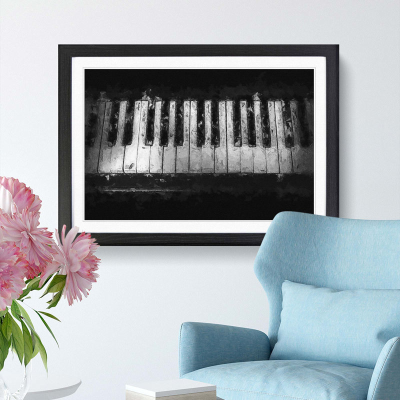 Broken Piano Keys - Picture Frame Painting Print, 27cm H x 36cm W x 2cm D, Black Framed