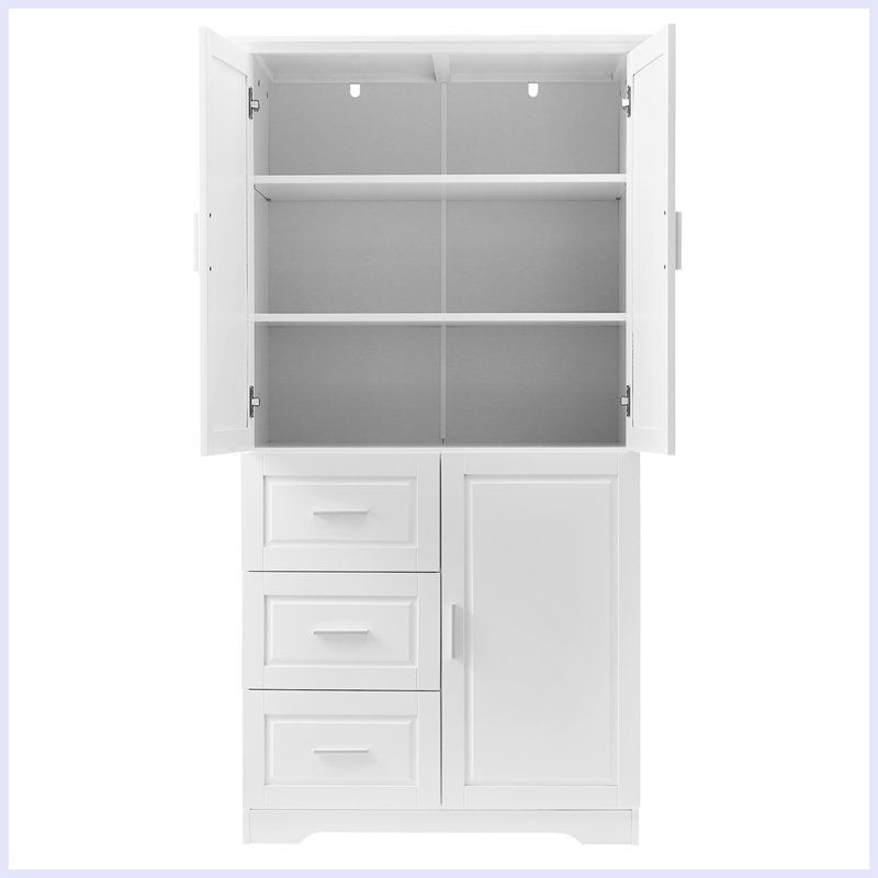 Kobyn 62" x 32.6'' Bathroom Storage Cabinet, Freestanding Linen Cabine with 3 Drawers and Adjustable Shelf,Modern Style