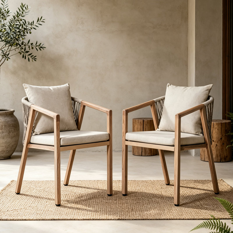 Chaises de salle à manger en osier à structure métallique avec coussins amovibles, pour l'intérieur et l'extérieur