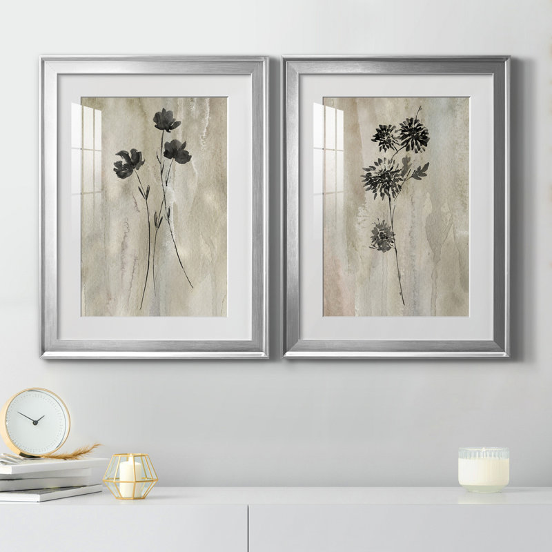 «Sumi-E Silhouette III», ensemble de 2 reproductions d'art, Impression encadrée avec passe-partout, H 18,5 po x l 49 po