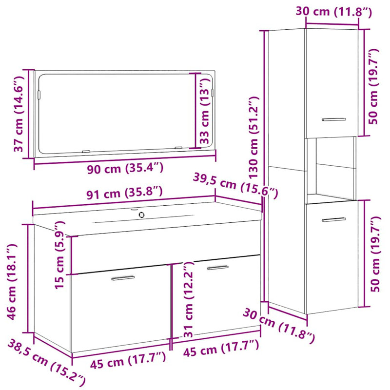 Feya Bathroom Furniture Suite, Old Wood