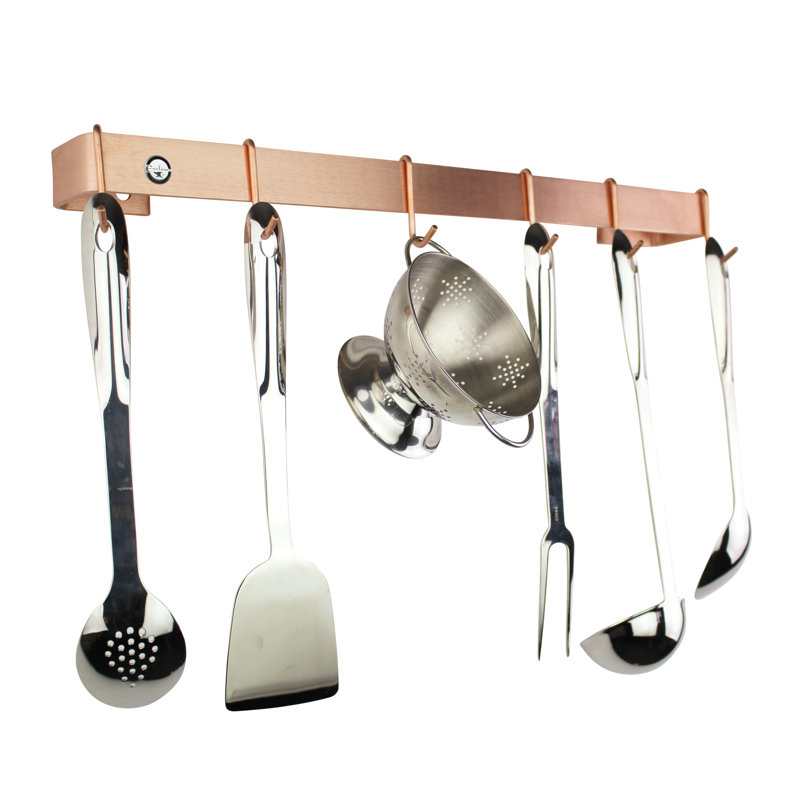 Utensil Bar Handcrafted Wall Mounted Pot Rack, 3" H x 24" W x 3" D, Brushed Copper