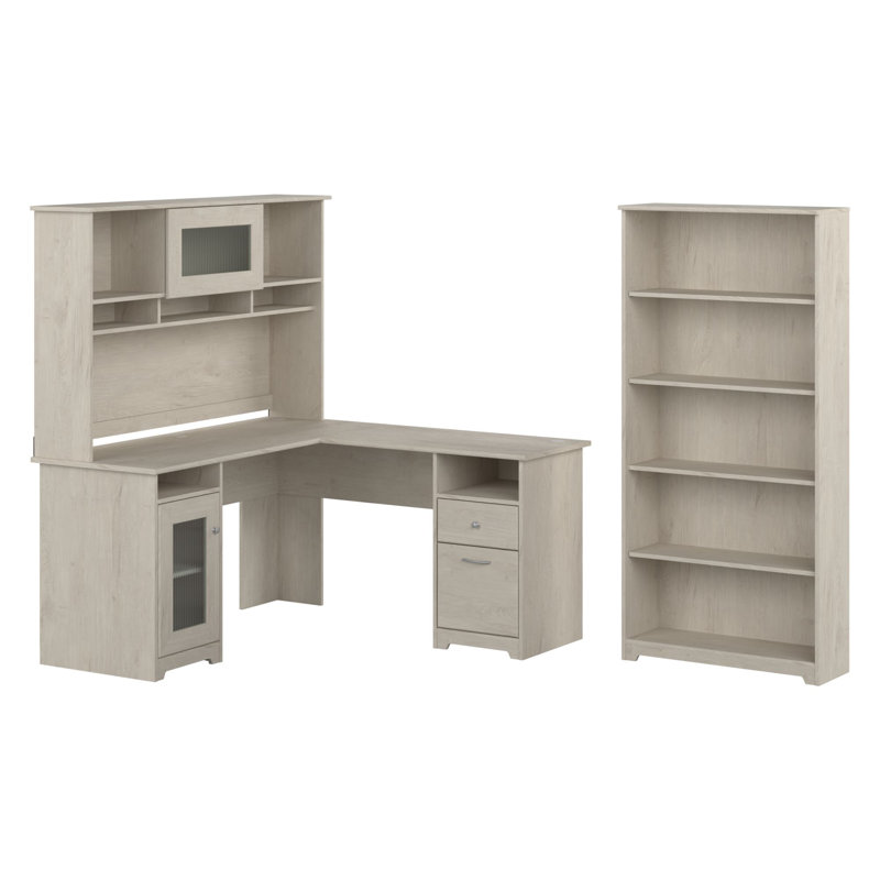 Shelonda 3 Piece Computer Desk Office Set, Linen White Oak