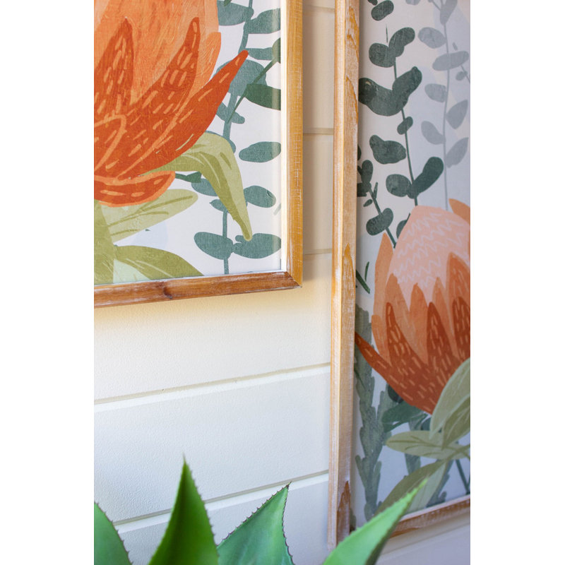  Art mural, protea encadré sous verre 27,5 "H - décoration murale botanique tropicale, ensemble de deux