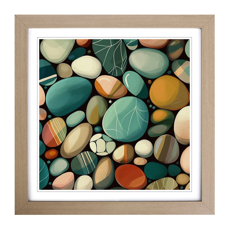 Pebbles Graphic Art No.1 - Framed Print, Oak