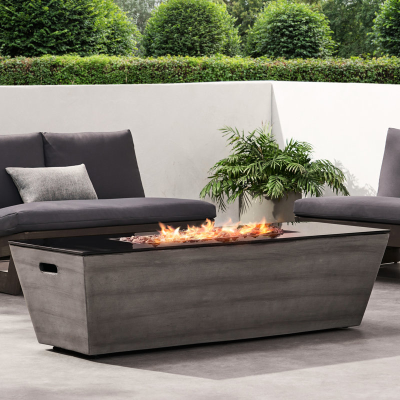 56" Rectangle Fireplace, 50000 Firepower Feature, Ceramic Decoration, No Assembly, Propane Gas, Black & Gray Rectangular Fire Pit, Heating Function Enhancement, Propane, +