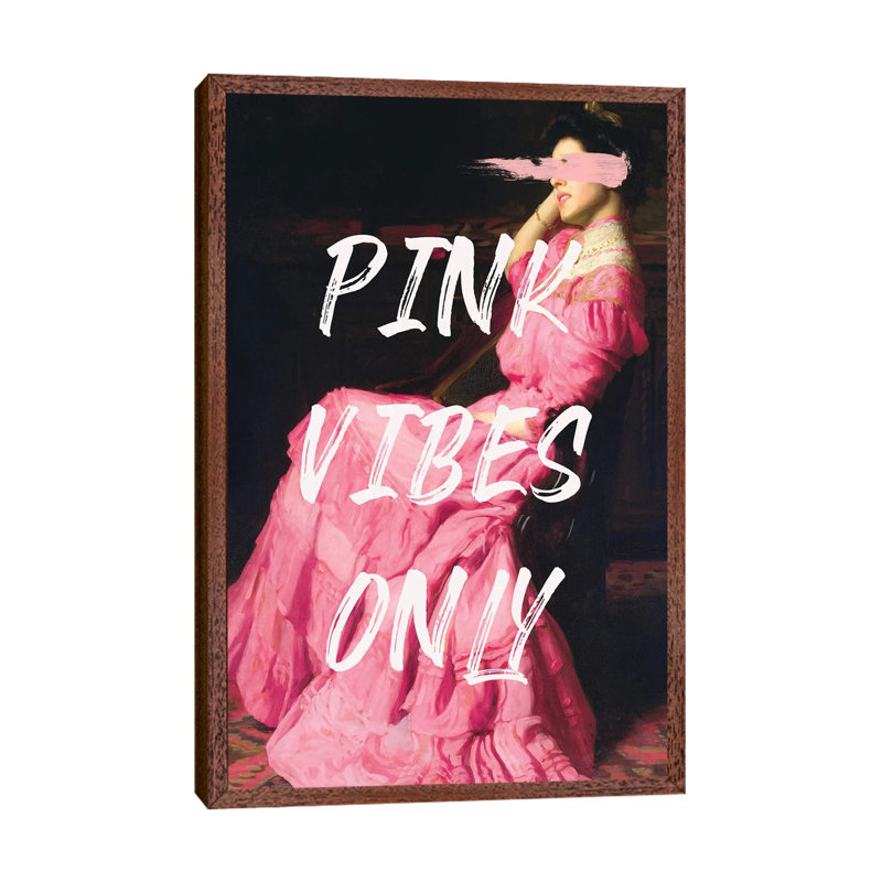 Pink Vibes Only III 1 Piece Wall Art on Canvas, 101.6cm H x 66.04cm W x 3.81cm D, Classic Brown Wood Framed