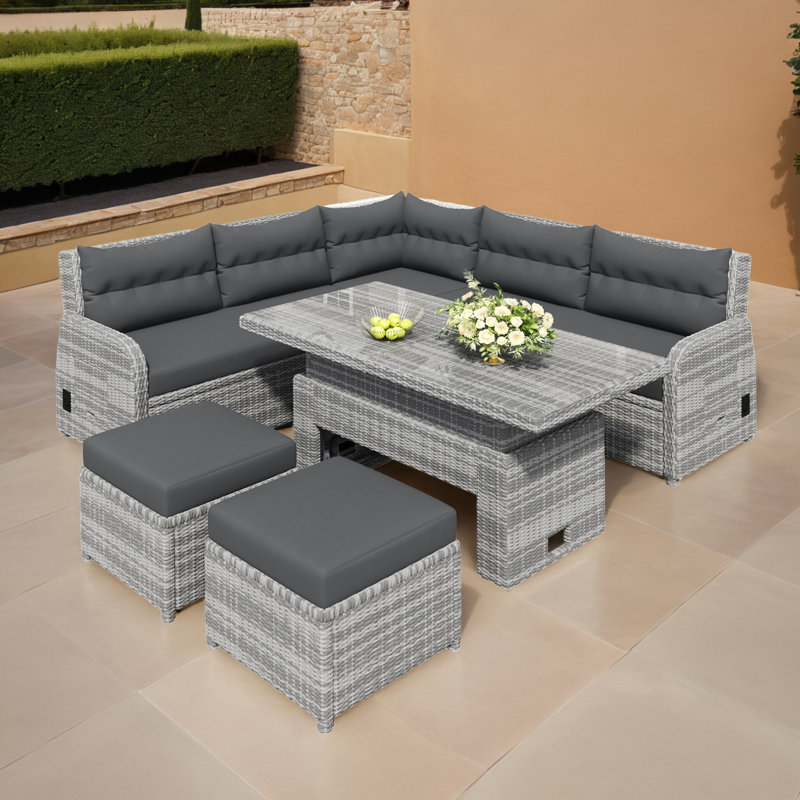Ensemble de conversation modulaire en rotin 6 pièces avec coussins 6 pièces, Noir